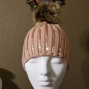 COG Faux Fur Pom Pom Beanie w/Embellishmen…